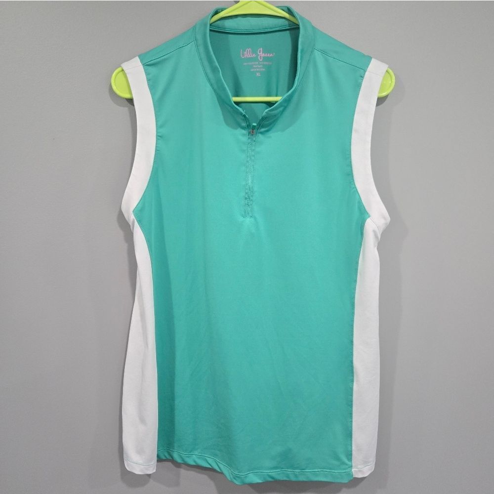 🐢 Lillie Green Sleeveless Quarter Zip Green White Golf Performance Top XL